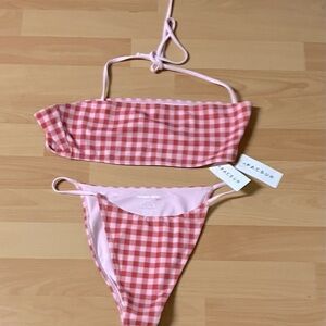PacSun Red/Pink Checkered String Bikini Size L